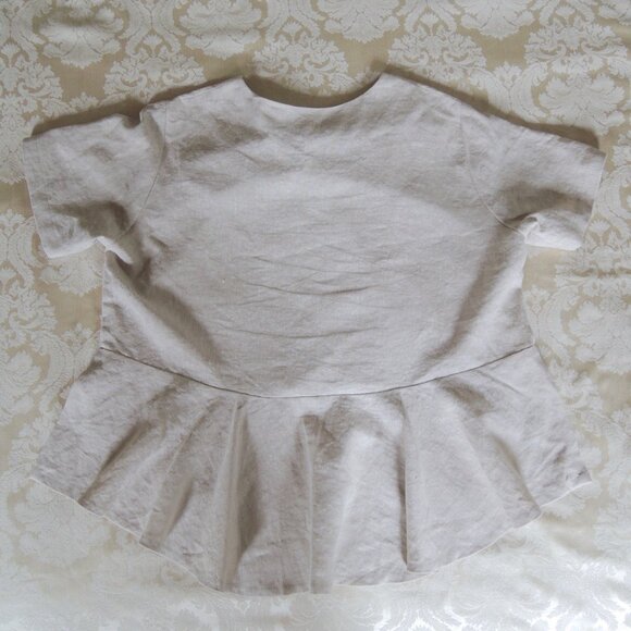 Tan 100% Linen High Low Peplum Back Lagenlook Tunic XL/1X - Picture 3 of 11